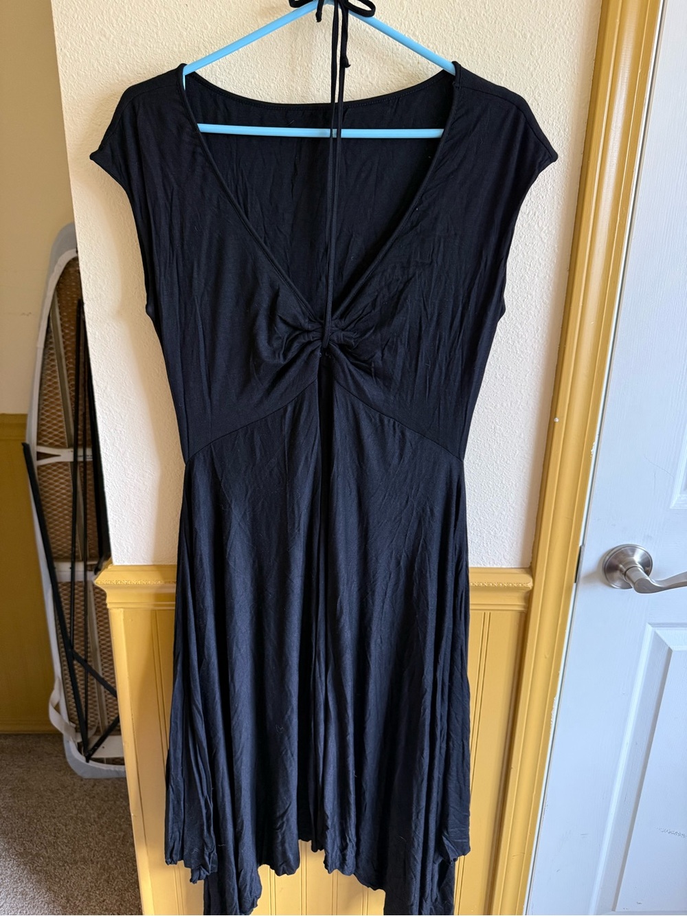 Black Asymmetrical Knot-Front Women's Dress